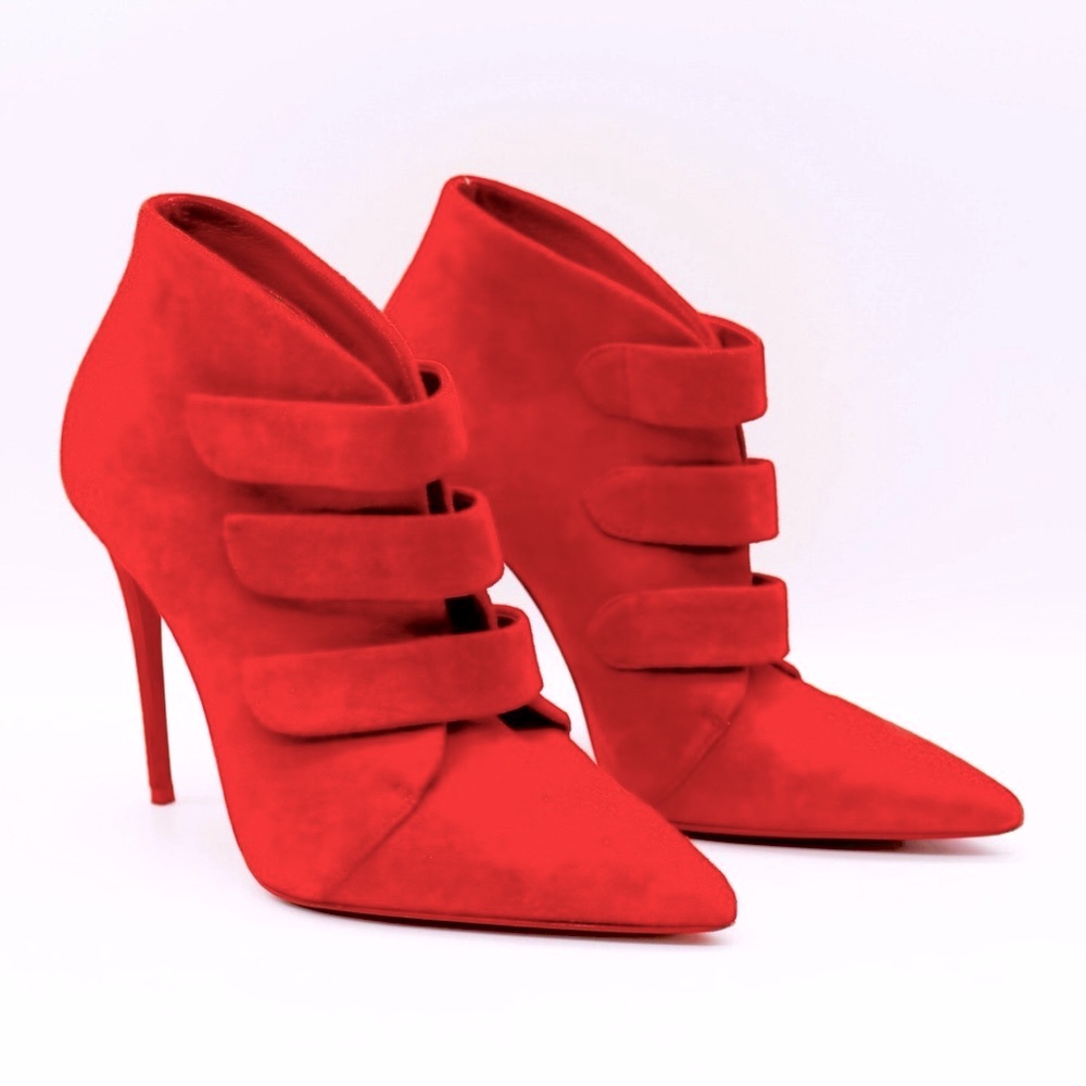 Christian Louboutin Red Suede Ankle Booties, Size 37